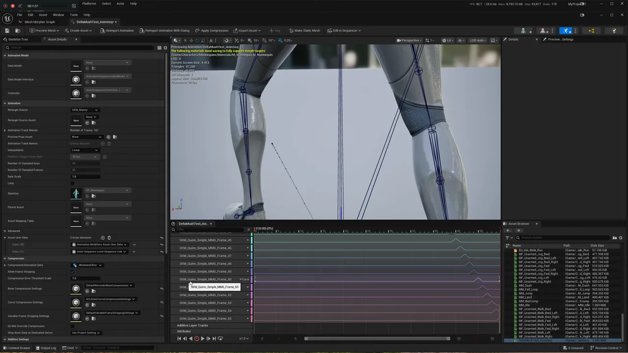 Animation sequence with MMG-prefixed morph curves driving Delta Mush corrections